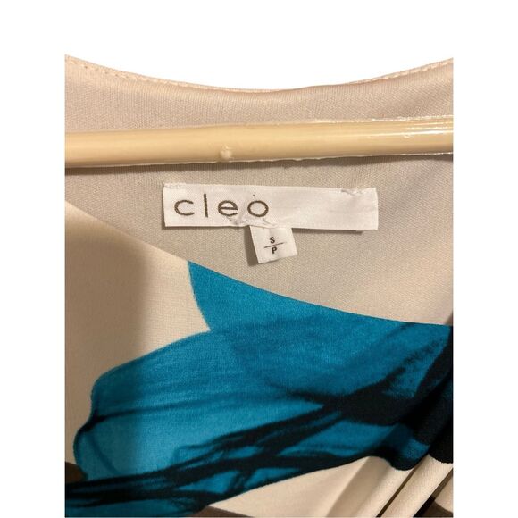 Cleo Women’s Size S Petite Sheath Dress Turquoise Floral Ruched & Lined - Picture 3 of 11